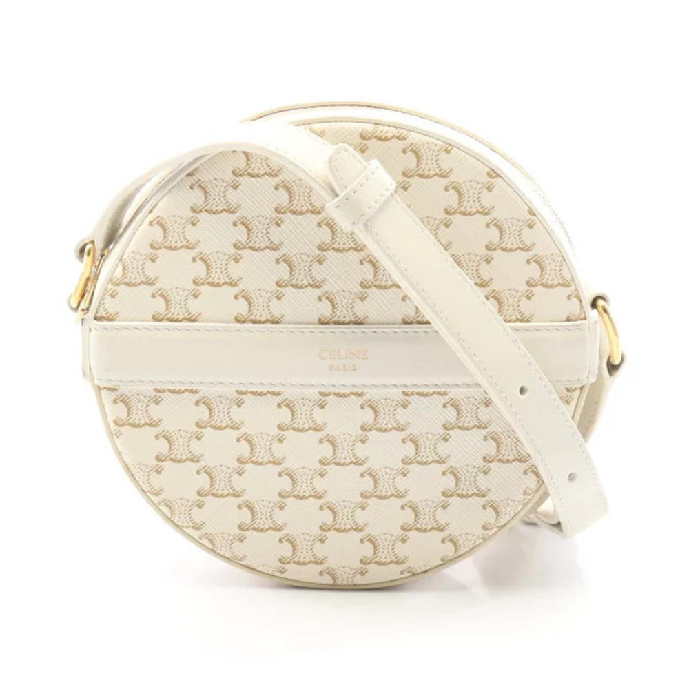 Celine Triomphe Round Purse Shoulder Bag Canvas Leather White